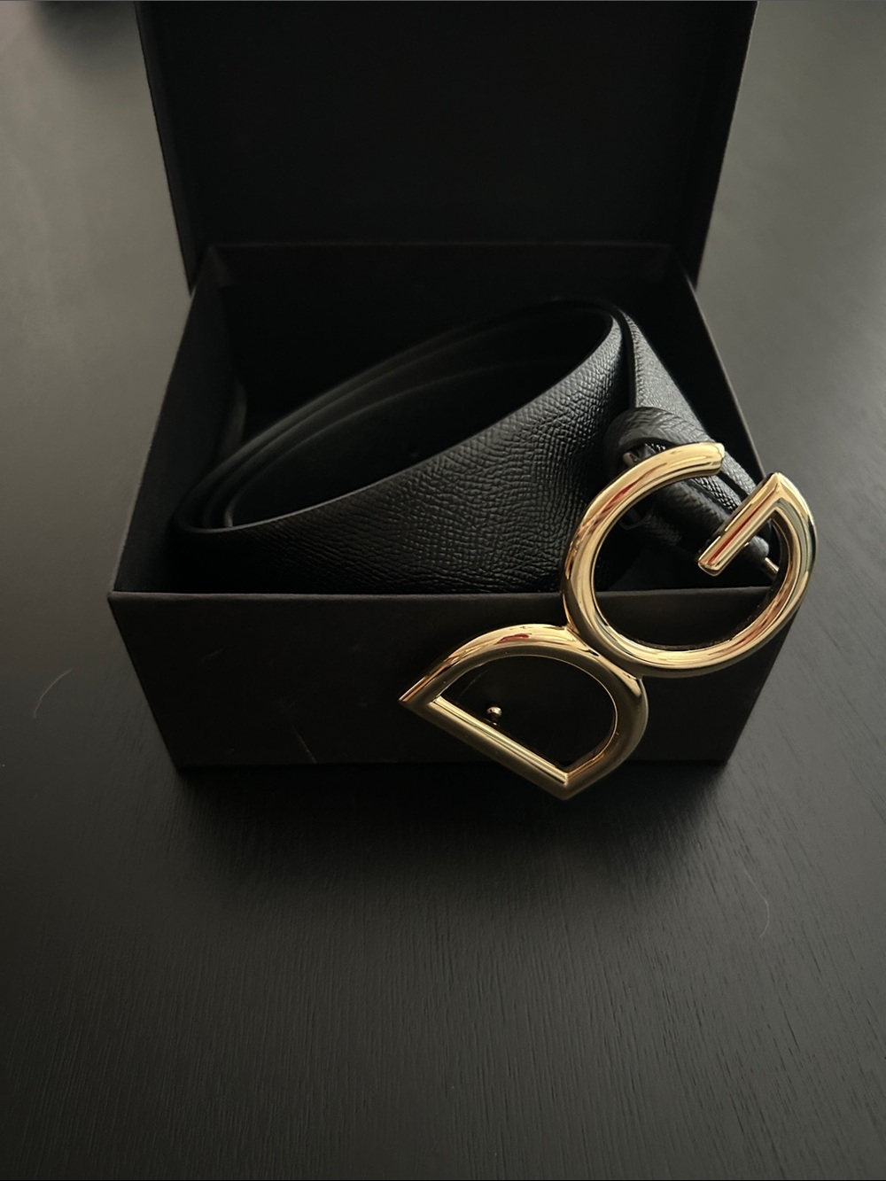 D&G Leather Belt with Gold DG Buckle